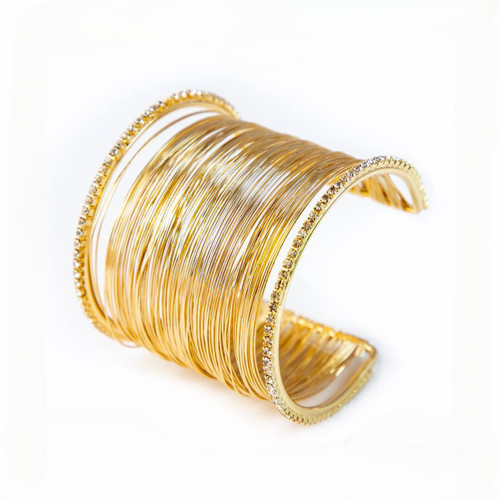 بنگل سیمی نگیندار پهن دخترانه کاف طلایی نگین دار شیک