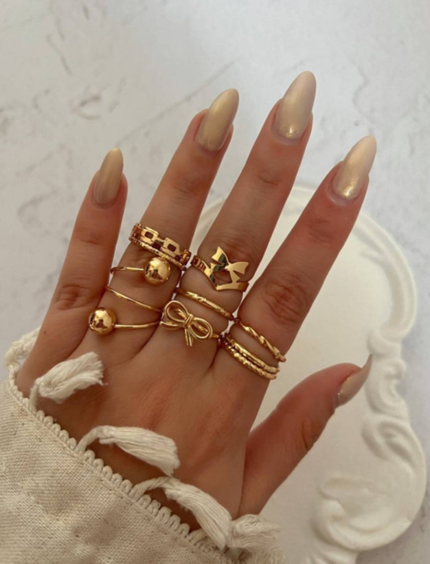 پک انگشتر چندتایی مینیمال دخترانه طلایی