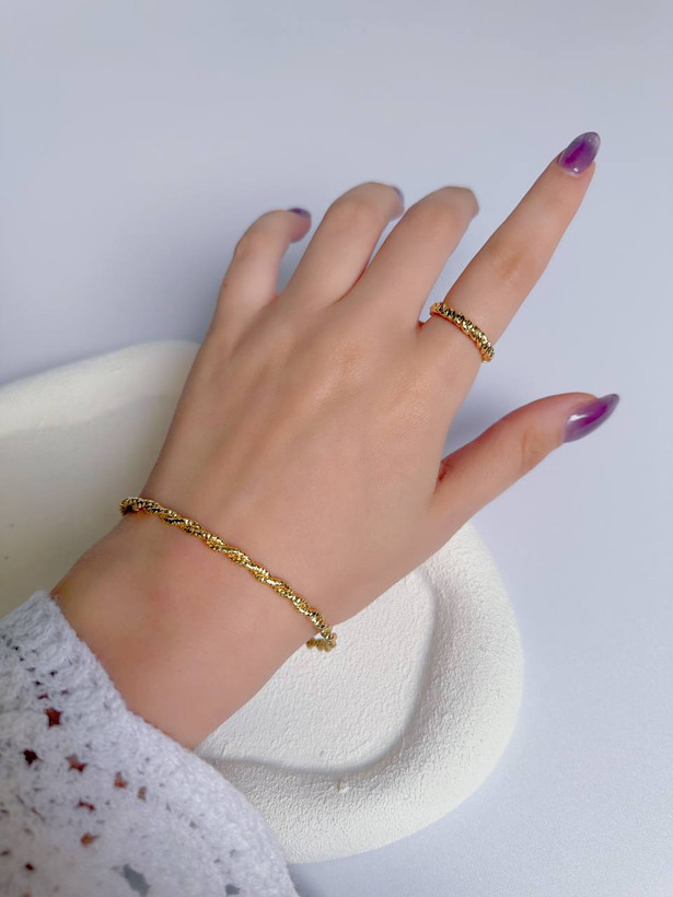 نیمست مینیمال دخترانه دستبند وانگشتر خاویاری آبکاری