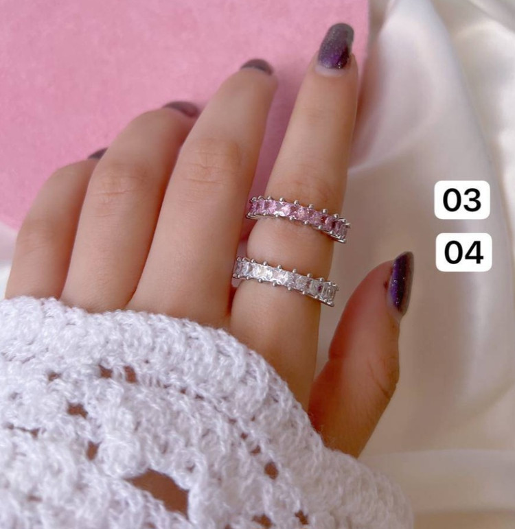 انگشتر تنیسی فول نگین،حلقه جواهری صورتی