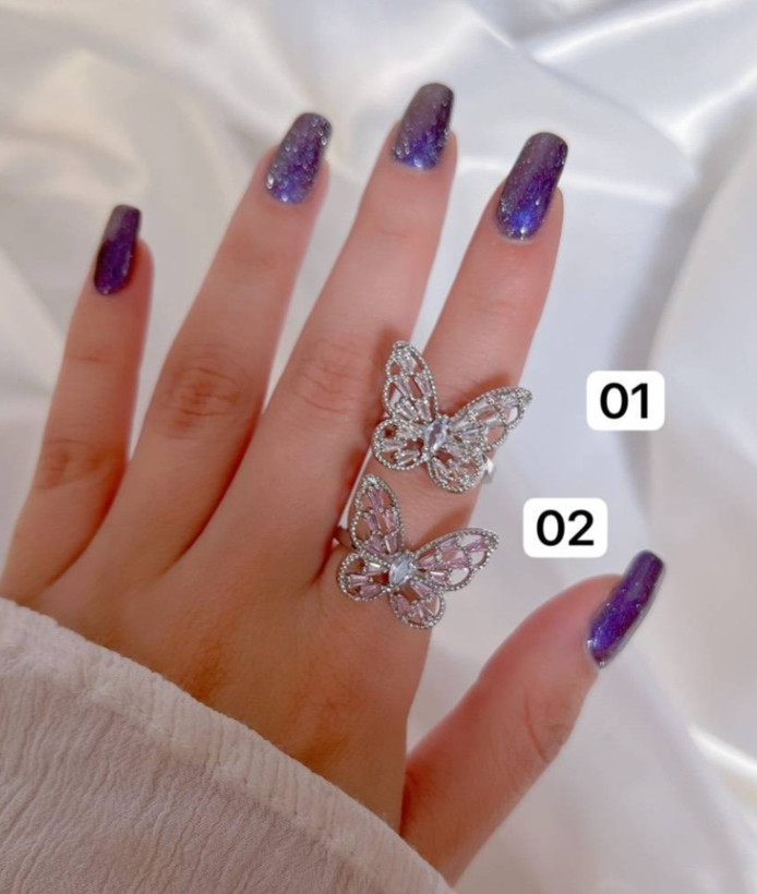 انگشتر پروانه طرح جواهری صورتی دخترانه