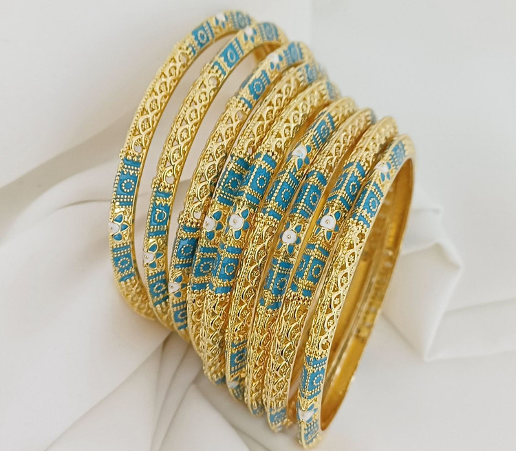 النگوخلیجی زنانه،النگو میناکاری فیروزه جدید رنگ ثابت