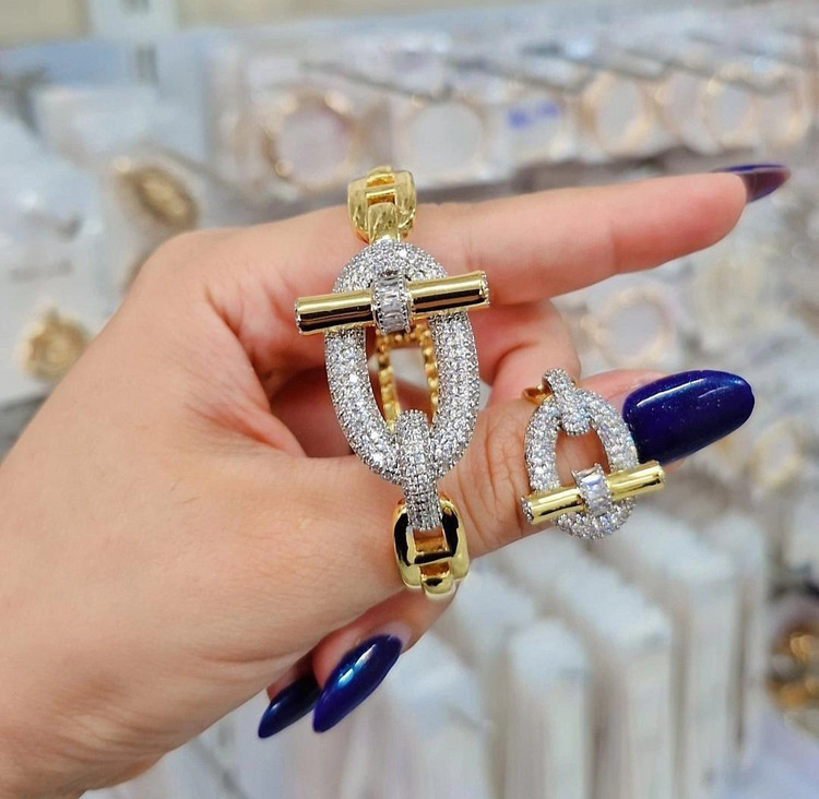 نیمست هرمس دستبند+انگشتر استیل درجه یک آبکاری طلا