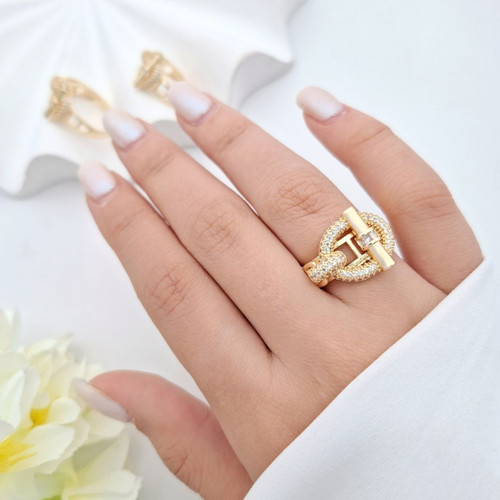 انگشترهرمس طلایی طرح جواهری استیل آبکاری شده