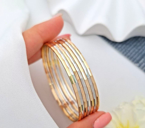 النگوطلاروس اصل پک ۷عددی ترکیبی طلایی و نقره ای ۲میل