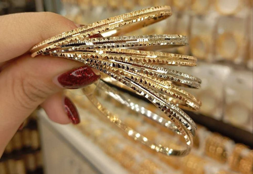 پک ۷تایی النگو طلاروس اصل براق ترکیبی طلایی و نقره ای ۳میل