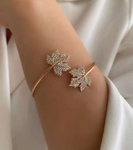 بنگل برگ پاییزی طلایی ژوپینگ آبکاری طلا فری سایز