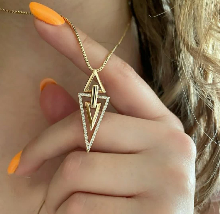 گردنبند ژوپینگ طرح مثلثی باآبکاری طلا