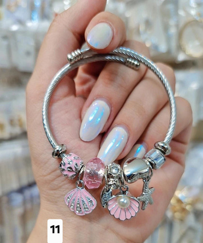 دستبند پاندورا دخترونه آویزصدفی استیل رنگ ثابت