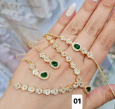 سرویس طرح جواهری فول نگین طلایی نگین سبز