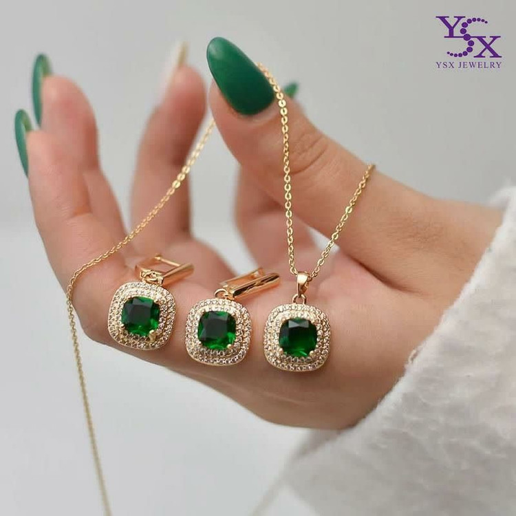 نیمست مجلسی سنگی طرح جواهری نگین سبز Ysx