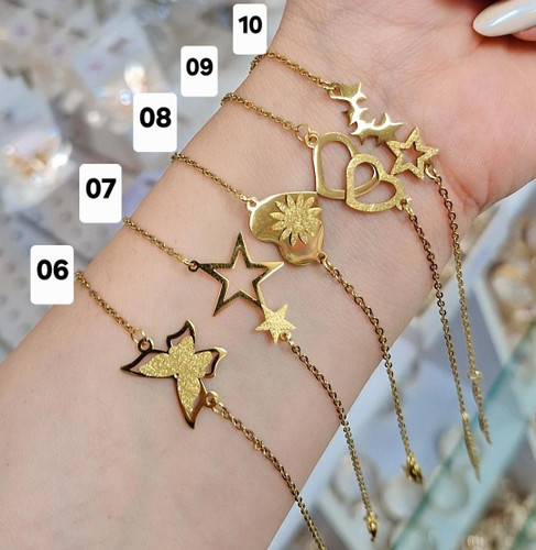 دستبند مینیمال دخترانه شنی استیل رنگ ثابت طرح طلا