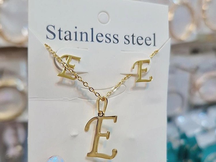 نیمست مینیمال حروف گردنبند+گوشواره استیل رنگ ثابت