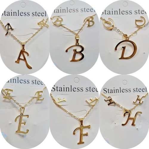 نیمست مینیمال حروف گردنبند+گوشواره استیل رنگ ثابت