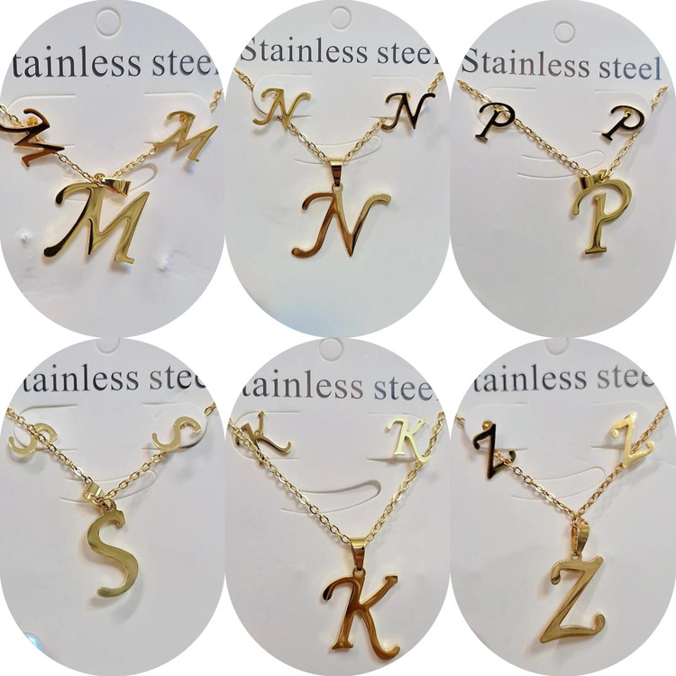 نیمست مینیمال حروف گردنبند+گوشواره استیل رنگ ثابت