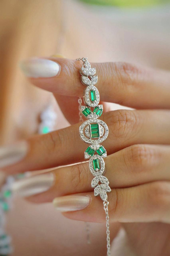 سرویس نقره جواهری زمرد