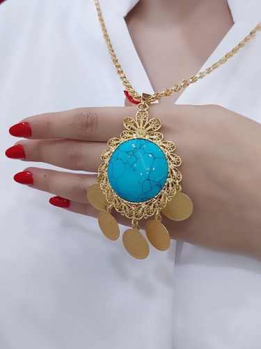 گردنبندبلند سنگ فیروزه وارداتی رنگ ثابت کیفیت عالی