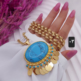 گردنبند محلی نگین فیروزه با آویز سکه