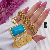 گردنبند بلند فیروزه آویز دار جدید مشابه طلا