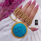 گردنبند سنگ فیروزه اصلی با زنجیر یک متری اراکی