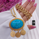 گردنبند سنگ فیروزه اصلی بازنجیر یک متری وارداتی رنگ ثابت کیفیت عالی