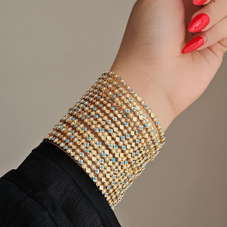 النگو اماراتی فیروزه ای خلیجی طرح جدید مشابه طلا رنگ ثابت