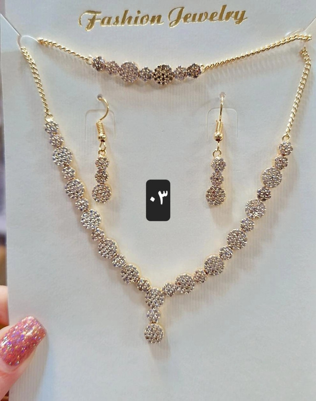 سرویس جواهری طلایی طرح طلا نگین اتریشی براق