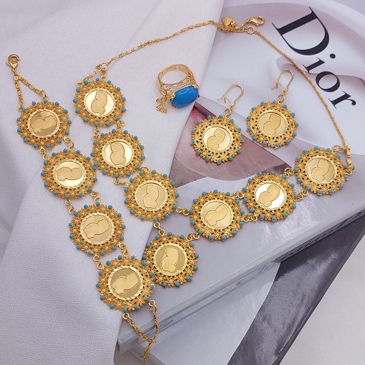 سرویس سکه ای نگین فیروزه رنگ ثابت