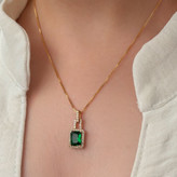 گردنبند ژوپینگ نگین سبز مخراجکاری آبکاری طلا ۱۸عیار