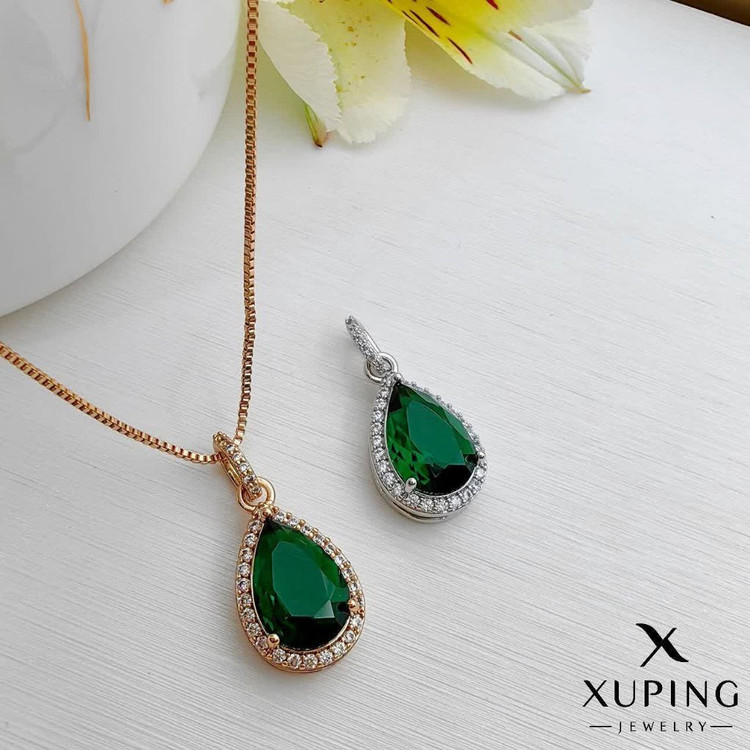 گردنبندژوپینگ نگین سبز اشکی نگین مخراجکاری