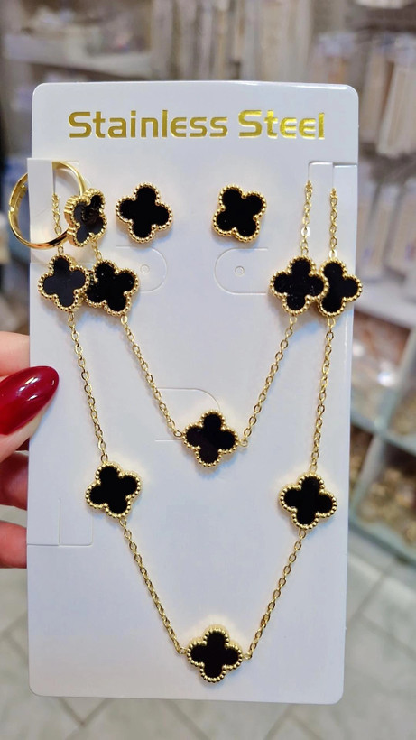 سرویس ونکلیف نگین مشکی زنانه رنگ ثابت آبکاری طلا کیفیت عالی