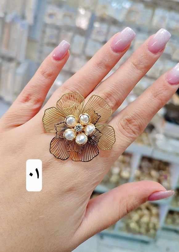انگشتر گل توری جدید مرواریدی برندمعتبر ysx وارداتی مشابه طلاآبکاری قوی