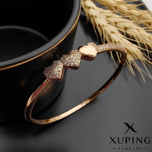 دستبندبنگل قلبی نگیندار طرح جدید مشابه طلا رنگ ثابت وضدحساسیت