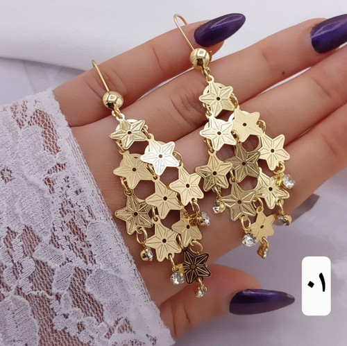 گوشواره آویز ستاره نگیندار طلایی جدید طرح طلا رنگ ثابت وضدحساسیت