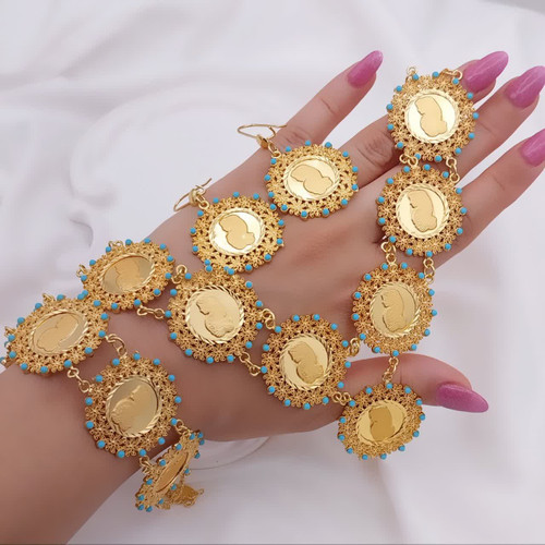 سرویس سکه ای نگینکاری فیروزه ،طرح طلا رنگ ثابت کیفیت عالی