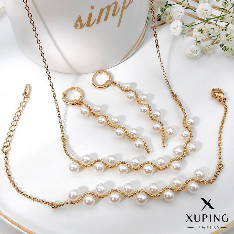 سرویس مرواریدی جدید ژوپینگ طرح طلا رنگ ثابت آبکاری طلا۱۸ عیار