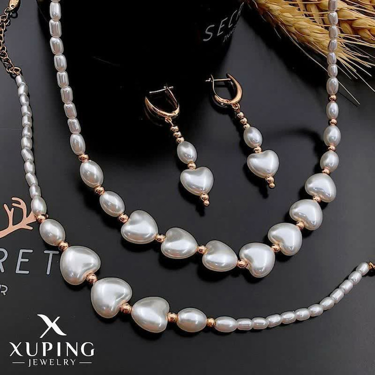 سرویس مروارید قلبی جدیدطرح طلا،برند معتبر ژوپینگ رنگ ثابت وضدحساسیت آبکاری طلا۱۸عیار