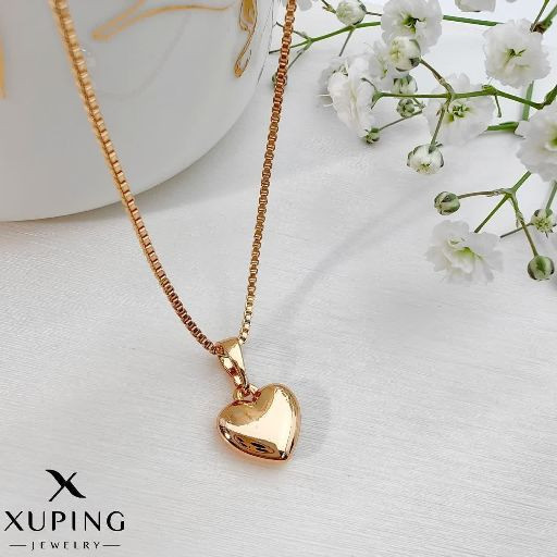 گردنبند قلب توپُر آینه ای ؛طرح طلا رنگ ثابت وضدحساسیت