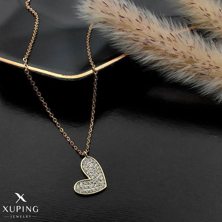 گردنبند مینیمال قلبی متصل فول نگین،رنگ ثابت وضدحساسیت آبکاری طلا۱۸عیار