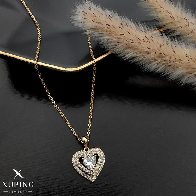 گردنبند قلبی نگیندار طرح طلا رنگ ثابت وضدحساسیت