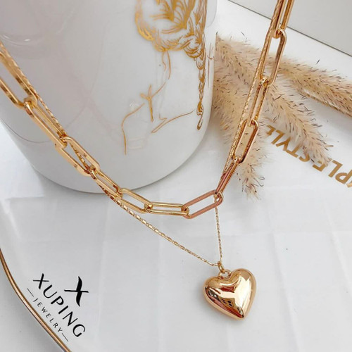 گردنبند قلبی دولاین خاص برندژوپینگ اصل طرح طلا. رنگ ثابت وضدحساسیت