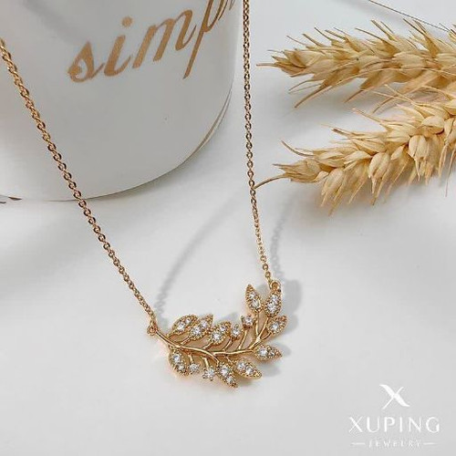 گردنبند مینیمال جواهری دخترانه طرح برگ ژوپینگ