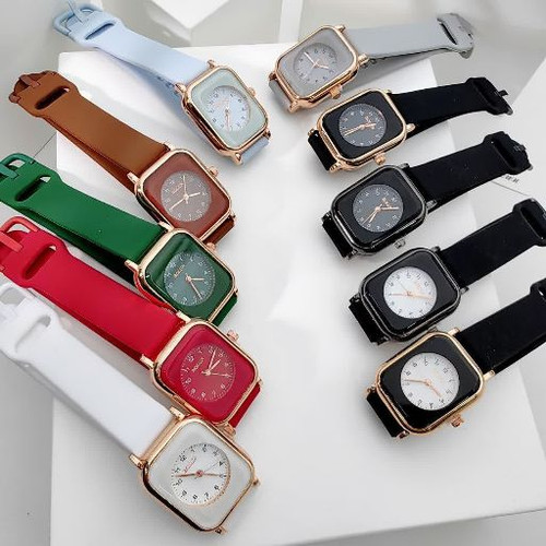 ساعت مچی زنانه سیلیکونی صفحه مربعی ترند در رنگبندی