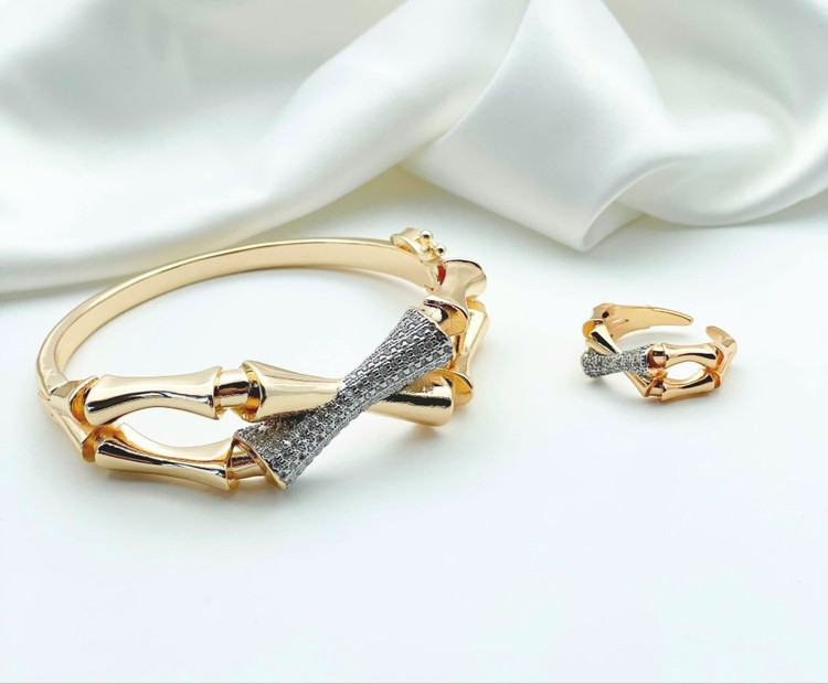 ست استخوانی ۲ رج دستبند وانگشتر طرح جواهری کیفیت عالی