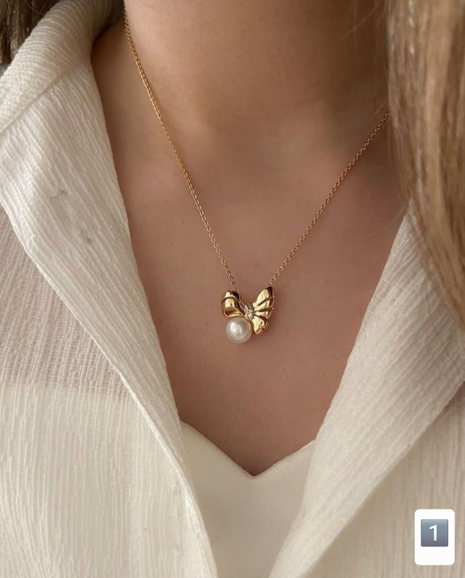 گردنبند مینیمال پاپیون مرواریدی متصل،طرح خاص طلا،برندمعتبر ژوپینگ