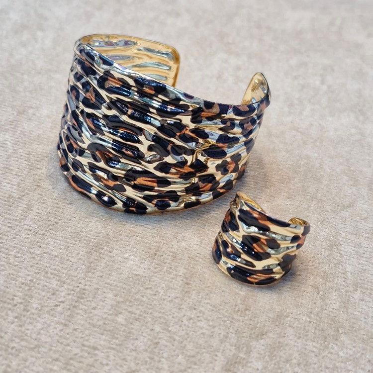 ست بنگل وانگشتر ترند پلنگی آبکاری وارداتی