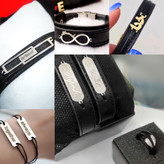 دستبند چرم طبیعی متن دار پلاک نقره و استیل