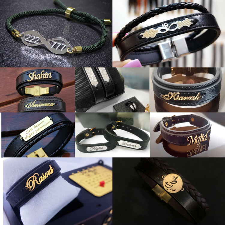 دستبندچرم طبیعی باپلاک اسم در تنوع بینظیر