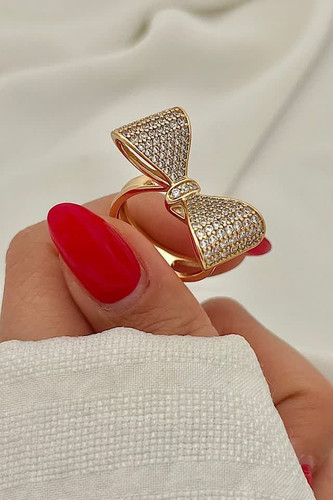 انگشتر جواهری پاپیون کاملاطرح طلا آبکاری طلا ۱۸عیار برند معتبر ژوپینگ