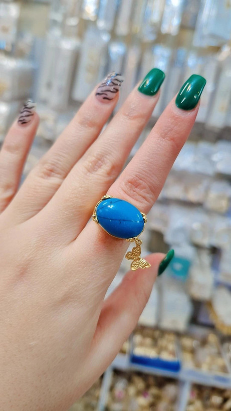 انگشترسنگی فیروزه جدید طرح طلا آویزپروانه، آبکاری طلا،وارداتی باکیفیت